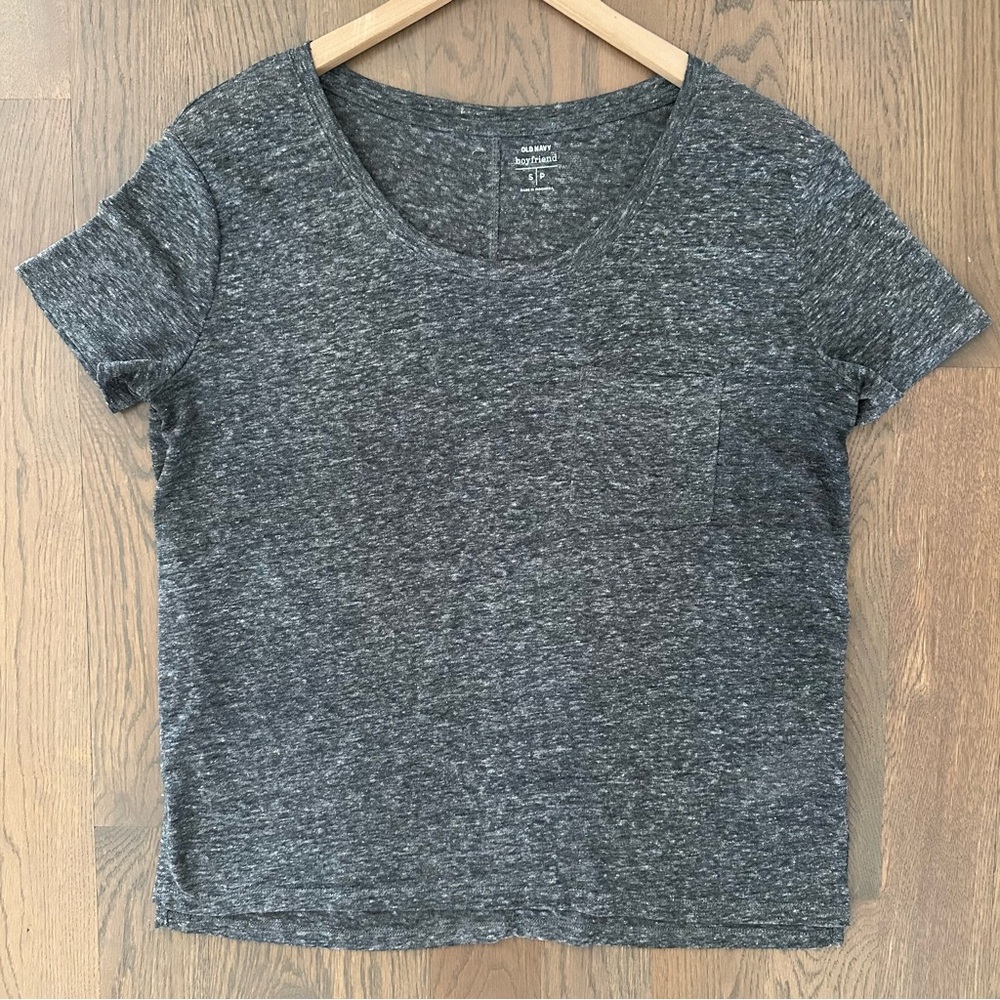 Old Navy Linen Blend Short Sleeve Boyfriend Pocket Tee Heather Grey Small